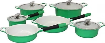 Produktbild von Topfset Induktion 10-Tlg. KochTopf Keramik Antihaftbeschichtung Pfannenset Grün