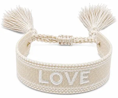 Produktbild von Selfmade Jewelry Stoff Armband in Beige | Boho Makramee Armband Pink | Größenver