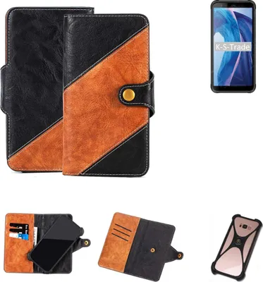 Produktbild von K-S-Trade Handyhülle Schutzhülle Bookstyle Case Wallet-Case kompatibel mit Blackview BV6300 Handy Cover Bumper Klapphülle schwarz hellbraun 1x