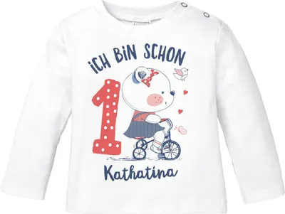 Produktbild von Baby Langarmshirt mit Namen und Zahl zum 1. Geburtstag kleiner Bär Geschenk Mädchen Baumwolle SpecialMe® weiß 80/86 (10-15 Monate)