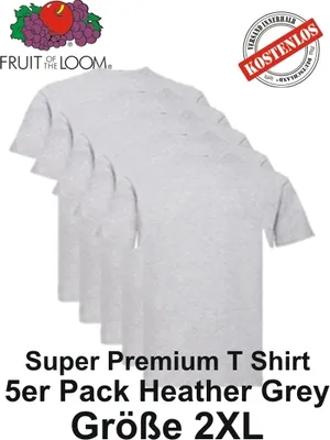 Produktbild von 3er/5er/10er Pack Fruit of the Loom Super Premium T Shirt S M L XL 2XL 3XL 2XL Heather Grrey  5
