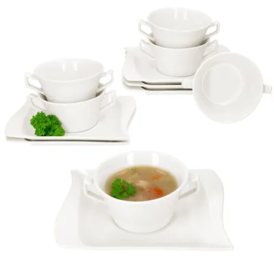 Immagine prodotto di 6x Tazza da zuppa avorio 200ml con piattino Zuppiera 6 persone bianco avorio