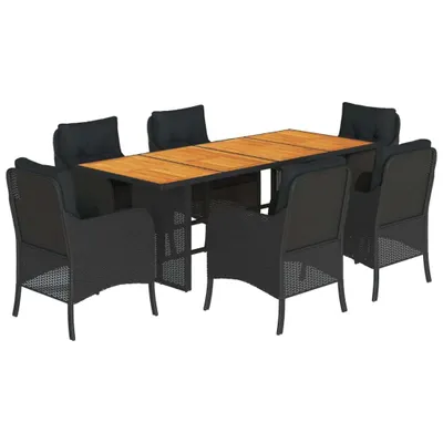 Produktbild von 7-tlg. Garten-Essgruppe mit Kissen Schwarz Poly Rattan