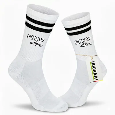 Produktbild von Huuraa Uni Socken Chefin mit Herz 42/46 Black Baumwolle Tennissocken Geschenkidee