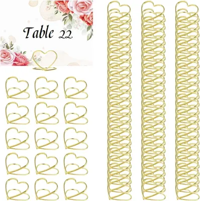 Produktbild von Set mit 100 goldenen, herzförmigen Tischkartenhaltern für Hochzeiten und Geburtstage