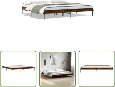 Produktbild von The Living Store Bettgestell Räuchereiche 200x200 cm Holzwerkstoff und Metall