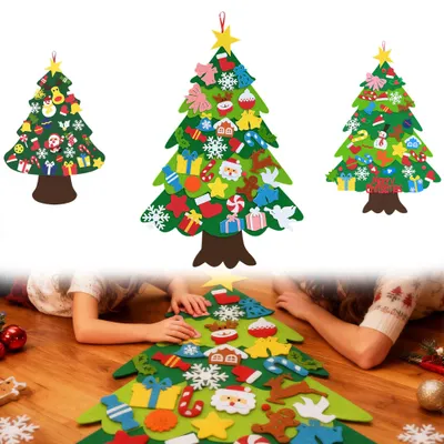 Immagine prodotto di TANYEAR Set di alberi di Natale in feltro 3D con 32 decorazioni rimovibili – Decorazioni creative in feltro fai-da-te per la vostra casa, regalo di Natale per bambini, tipo C
