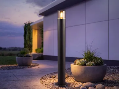 Produktbild von LED Wegeleuchte Aluminium Schwarz & Rauchfarbig Höhe 80cm zur Gartenbeleuchtung