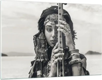 Produktbild von Bilder auf glas - Einteilig - Frau ethnisch Schmuck - 120x80cm - Glasbilder - Wandbilder - Bilder - zum Aufhängen bereit - Wanddekoration aus Glas - Glas Bilder - Wandbild auf Glas - GAA120x80-5027