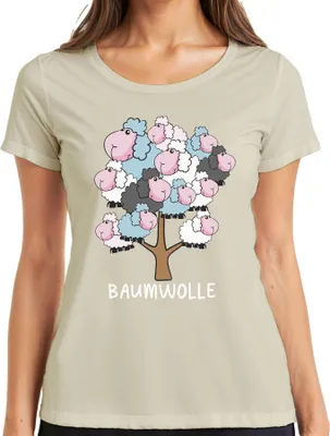 Produktbild von Baumwolle Schafbaum Cartoon Baumwollbaum Schafe Bauernhof Humor Damen T-Shirt, Natur, L