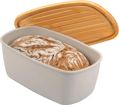 Produktbild von bremermann Brotkasten oval mit Bambus-Deckel, Brotbox mit Schneidebrett, Brottopf, hellgrau