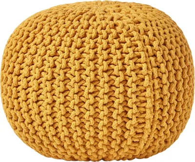 Obrázek produktu pro HOMESCAPES Kulatý pletený puf, 100% bavlna, hořčicová barva