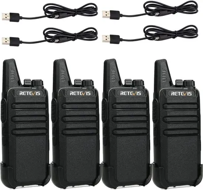 Zdjęcie produktu dla Retevis RT622 Walkie Talkie, akumulatorowe mini radio, PMR446 bez licencji 16 CH, VOX Squelch Scan CTCSS/DCS, radio z kablem USB do ładowania, dla dorosłych, do aktywności (czarny, zestaw 4 szt.)