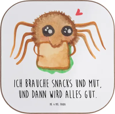 Produktbild von Mr. & Mrs. Panda Tassenuntersetzer Spinne Agathe Sandwich - Weiß - Geschenk, Untersetzer Gläser, Glück, Mut, Lebensfreude, Coaster, Hungrig, Hunger, gläseruntersetzer