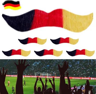 Produktbild von Fanbart Deutschland 6er Set Bart 10cm Schnurrbart selbstklebend Schwarz/Rot/Gold Fanartikel Fussball