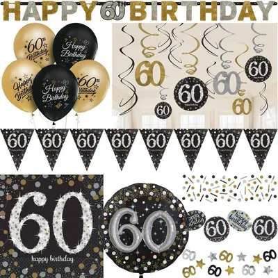 Produktbild von 60. Geburtstag Party Deko Set Partyartikel gold schwarz silber