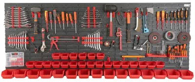 Image de Panneau d'outils pour atelier et garage - Panneau perforé avec 37 boîtes de rangement - 200 x 80 cm