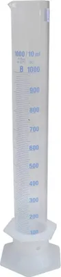 Produktbild von Messzylinder 1000 ml aus Glas, 460 mm hoch, mit Kunststoff-Fuß und 10 ml Skala