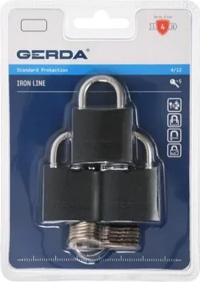 Image de Cadenas en fonte (3 pièces) GERDA IRON LINE KZZS S30, même clé, 5 clés incluses, blister