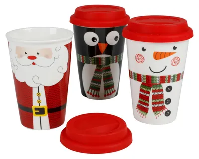Produktbild von Porzellan Weihnachtsbecher to go 350ml Kaffeebecher Isobecher Thermobecher