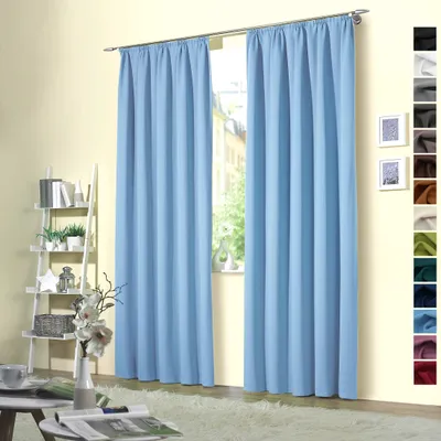 Produktbild von heimtexland ® 2 Stück Thermo Verdunkelungsvorhänge Sonnenschutz Kälteisolierung Verdunkelungsgardinen Kräuselband Vorhang Typ139 Hellblau HxB 245 x 135 cm