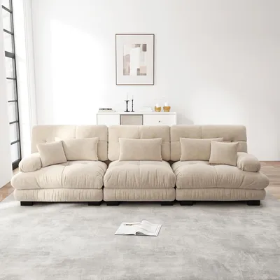 Produktbild von Boneless Modulsofa, 3-Sitzer Modulares Ecksofa,  Chenille Schlafsofa Komfortabel Gepolstert für Wohnzimmer, Apartment, Studio, Büro, Hellbraun