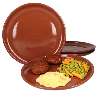 Zdjęcie produktu dla zestaw 4 glinianych talerzy obiadowych Ø 28,5 cm śródziemnomorskich dla 4 osób Średniowieczny talerz grillowy