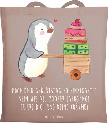 Produktbild von Mr. & Mrs. Panda Shopping Tasche 2008 Geburtstag Einzigartig - Braun Pastell - Geschenk, Glückwunsch, Geburtstagsspruch, Alter, canvas, Einkaufstasche, Jahrgang, Tote Bag