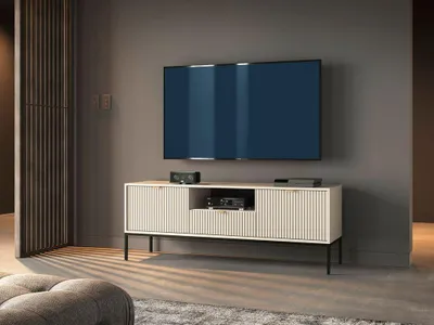 Produktbild von TV Lowboard – TV Schrank – TV Kommode – Fernsehtisch – RTV154 – NOVA – Kaschmir – Modernes Medienmöbel mit Rillenstruktur