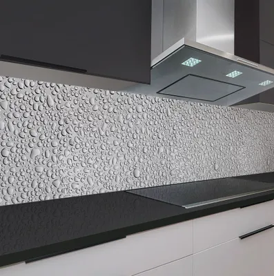 Produktbild von Küchenrückwand Regentropfen 60x200 cm, robuste ABS-Kunststoff Platte Monolith mit Direktdruck, grau