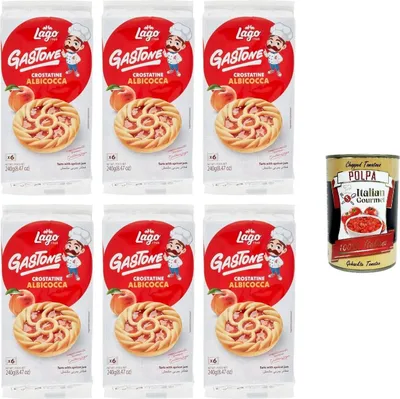 Produktbild von Lago Gastone Crostatina all'Albicocca,Aprikosentarte, 6x 240g Packung, Jede Packung enthält 6 Snacks à 40g + Italian Gourmet polpa 400g