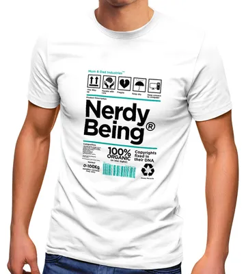 Produktbild von Herren T-Shirt Nerdy Being Bedienungsanleitung Parodie Fun-Shirt Spruch lustig Nerd Geek Moonworks® weiß XL