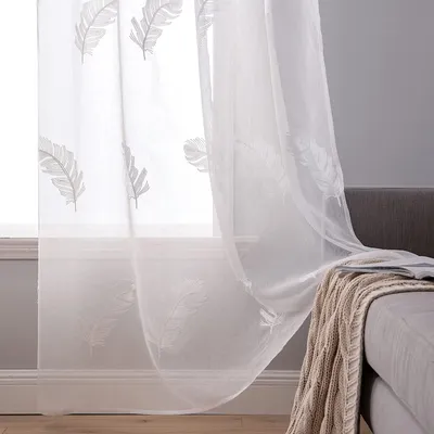 Voile Gardinen 2er Set Federstickerei Ösen 140x215 cm Weiß