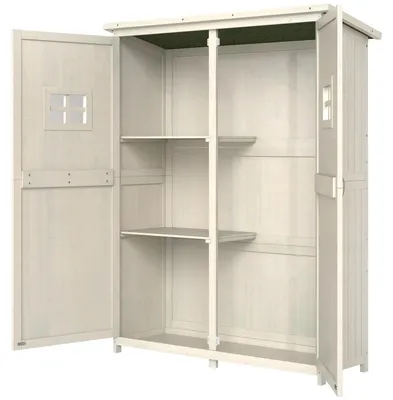 Produktbild von Outsunny Gartenschrank Holz Geräteschuppen Gerätehaus Pultdach H164cm Grau
