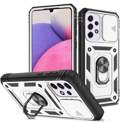 Obrázek produktu pro Pouzdro pro Samsung Galaxy A33 5G posuvná ochrana kamery, robustní nárazuvzdorné, s držákem prstenu, stojánkem a držákem na karty Bílý