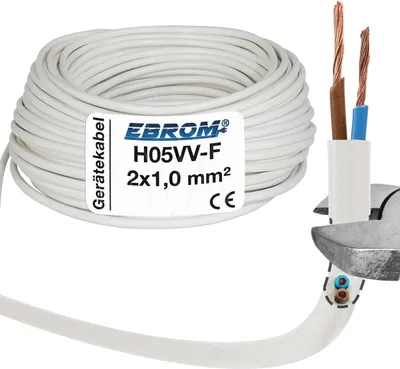Produktbild von EBROM - 10 Meter Kunststoff Schlauchleitung rund LED Kabel Leitung Gerätekabel H05VV-F 2x1 mm2  - Farbe: WEIß