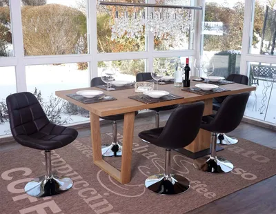 Image de lot de 6 chaises de salle à manger HWC-A60, chaise pivotante, chrome ~ similicuir marron