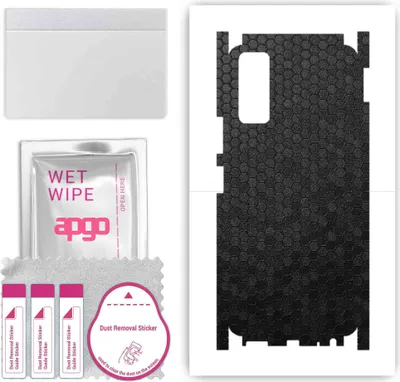 Produktbild von apgo Rückseite + Seiten Schutzfolie, Skin, kompatibel mit Vivo Y20s, Hinten Displayschutzfolie aus Vinylfolie, kratzfest, einfache Montage - Schwarze Honigwabe
