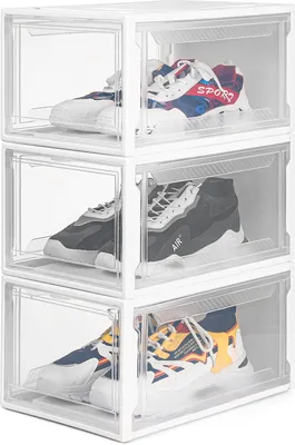 Produktbild von Yorbay Schuhbox 3er Set, für Schuhe bis Größe 48, Stapelbarer Schuhorganizer, Kunststoffbox mit Durchsichtiger Tür, 37 x26 x 20 cm, Weiß