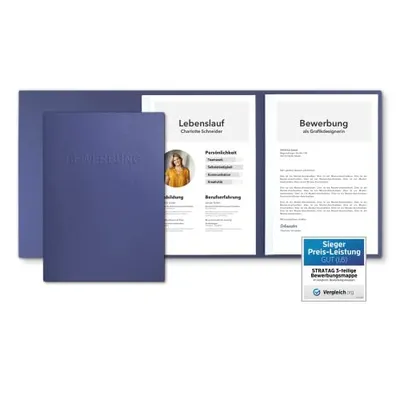 Produktbild von 3 teilige Bewerbungsmappen Blau A4 Lederstruktur Klemmschienen Bewerbung Mappe