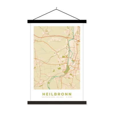 Produktbild von MuchoWow® Textilposter Heilbronn - Karte - Vintage - Stadtplan 60x90 cm mit schwarzem Rahmen - Poster Wohnzimmer
