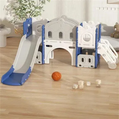 Image de Maisonnette bleue 3-en-1 avec toboggan et échelle pour enfants