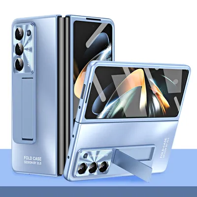 Obrázek produktu pro Pouzdro na Samsung Galaxy Z Fold 5 galvanizované tvrdé PC pouzdro se stojánkem a ochranou displeje, objektivu modré