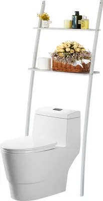 Produktbild von Regal Badregal Toilettenregal Waschmaschinenregal aus Bambus Waschmaschinenschrank mit 2 Ablagen-173x66x25cm Weiß