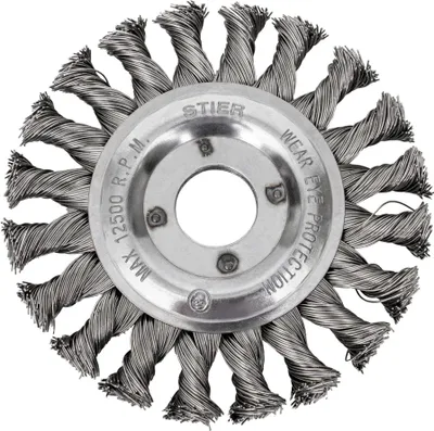 Produktbild von STIER Rundbürste 115 mm für Winkelschleifer, Bohrung 22,2 mm, gezopft, Edelstahl, Drahtbürste, Winkelschleifer Bürste, Schleifbürste, Topfbürste Winkelschleifer