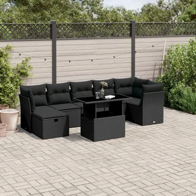 Produktbild von Möbel 8-tlg. Garten-Sofagarnitur mit Kissen Schwarz Poly Rattan - Loungegruppe 3274665
