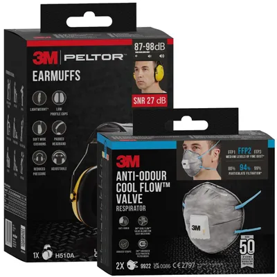 Produktbild von 3M FFP2 Partikelmasken Set Aura 10er + Anti-Geruch mit Ventil 2er
