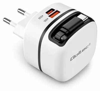 Obrázek produktu pro Nabíječka Qoltec GaN, 65 W, 2x USB-C, 1x USB-A, podpora PD/PPS, bílá