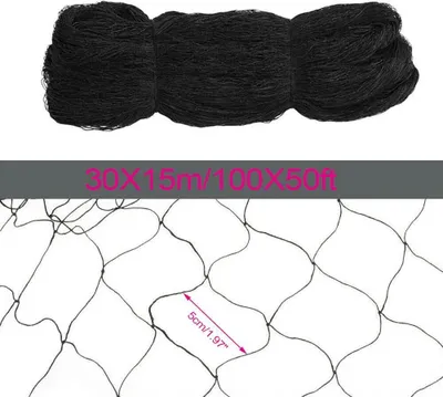 Produktbild von Gartennetz - Vogelschutznetz 30 x 15 m - 5 cm Maschenweite - UV-beständig - Wiederverwendbar - Polyester - Rechteckig - Für Obstbäume - Schwarz