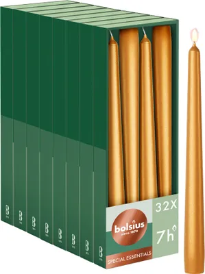 Produktbild von Bolsius 32er Set glatte Spitzkerzen,  24.5cm, gold
